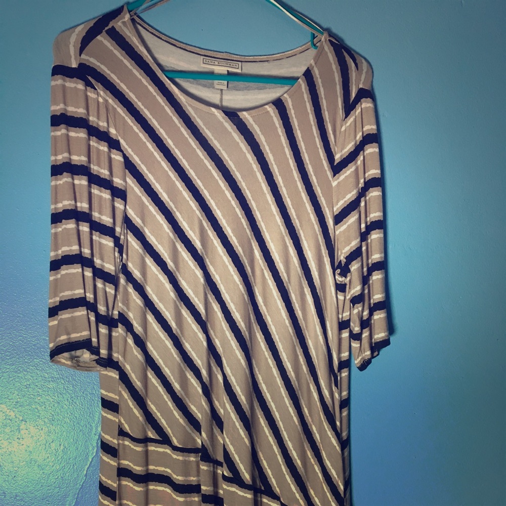 Boat Neck Taupe Stripped Tunic